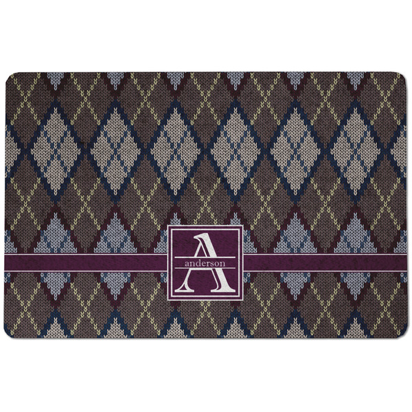 Custom Knit Argyle Dog Food Mat w/ Name and Initial