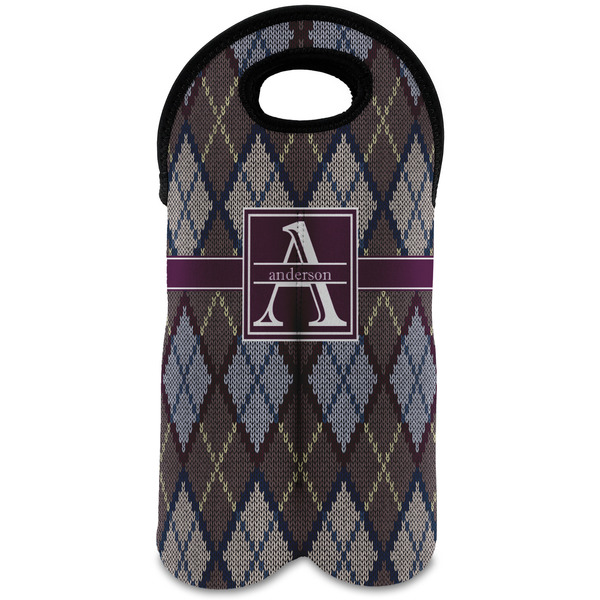 Custom Knit Argyle Wine Tote Bag (2 Bottles) (Personalized)