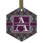 Knit Argyle Flat Glass Ornament - Hexagon w/ Name and Initial