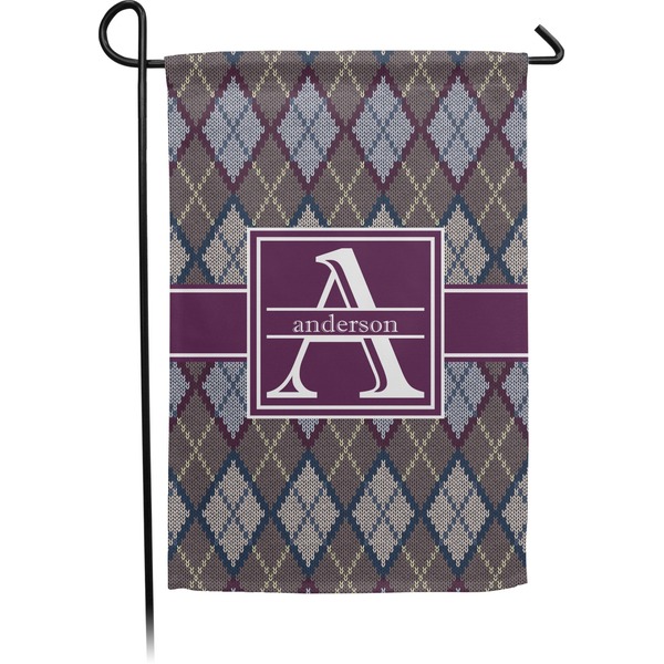 Custom Knit Argyle Small Garden Flag - Double Sided w/ Name and Initial