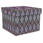 Knit Argyle Gift Box with Lid - Canvas Wrapped - XX-Large (Personalized)