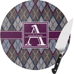 Knit Argyle Round Glass Cutting Board - Medium (Personalized)