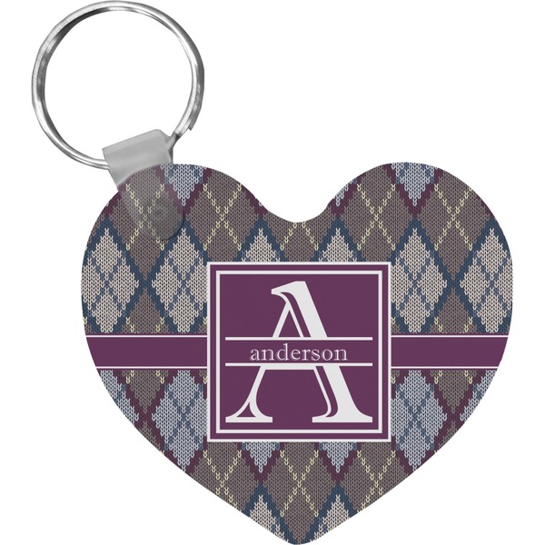 Custom Knit Argyle Heart Plastic Keychain w/ Name and Initial
