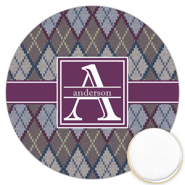 Custom Knit Argyle Printed Cookie Topper - 3.25" (Personalized)