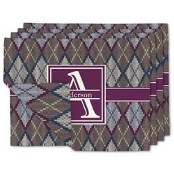 Knit Argyle Double-Sided Linen Placemat - Set of 4 w/ Name and Initial