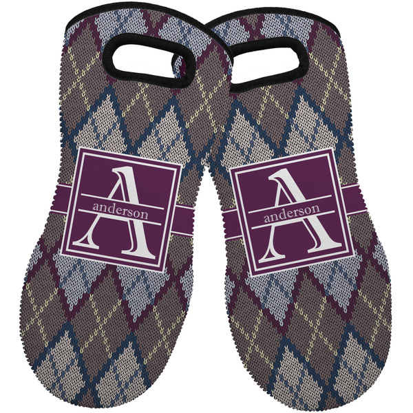 Custom Knit Argyle Neoprene Oven Mitts - Set of 2 w/ Name and Initial