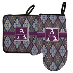 Knit Argyle Left Oven Mitt & Pot Holder Set w/ Name and Initial