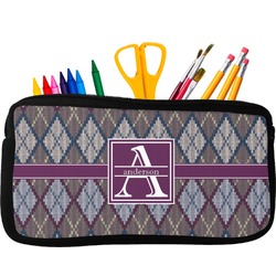 Knit Argyle Neoprene Pencil Case - Small w/ Name and Initial