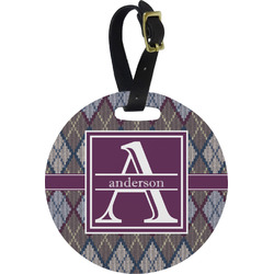 Knit Argyle Plastic Luggage Tag - Round (Personalized)