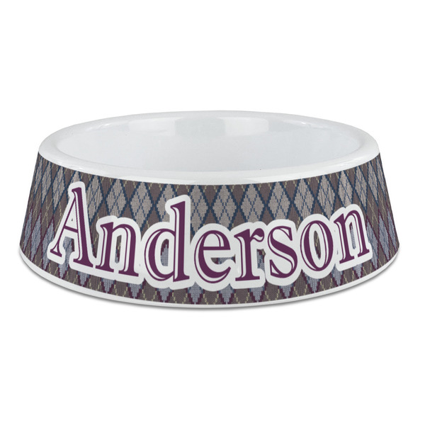 Custom Knit Argyle Plastic Dog Bowl - Large (Personalized)