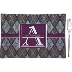 Knit Argyle Rectangular Glass Appetizer / Dessert Plate - Single or Set (Personalized)