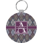 Knit Argyle Round Plastic Keychain (Personalized)