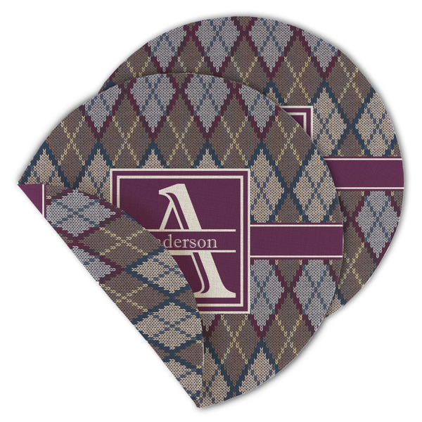 Custom Knit Argyle Round Linen Placemat - Double Sided (Personalized)