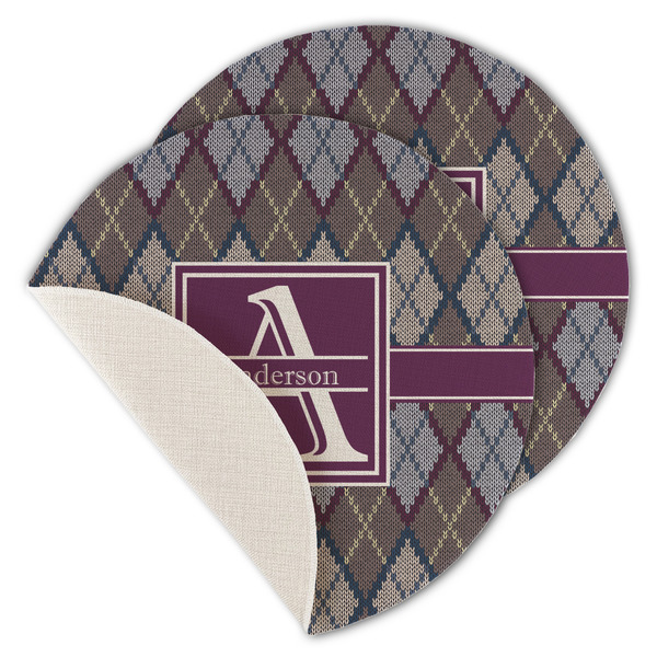 Custom Knit Argyle Round Linen Placemat - Single Sided - Set of 4 (Personalized)