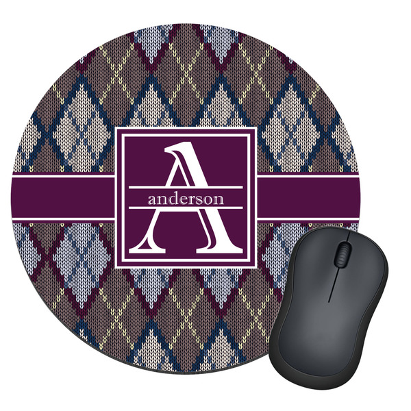 Custom Knit Argyle Round Mouse Pad (Personalized)