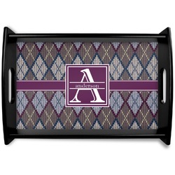 Knit Argyle Black Wooden Tray - Small (Personalized)
