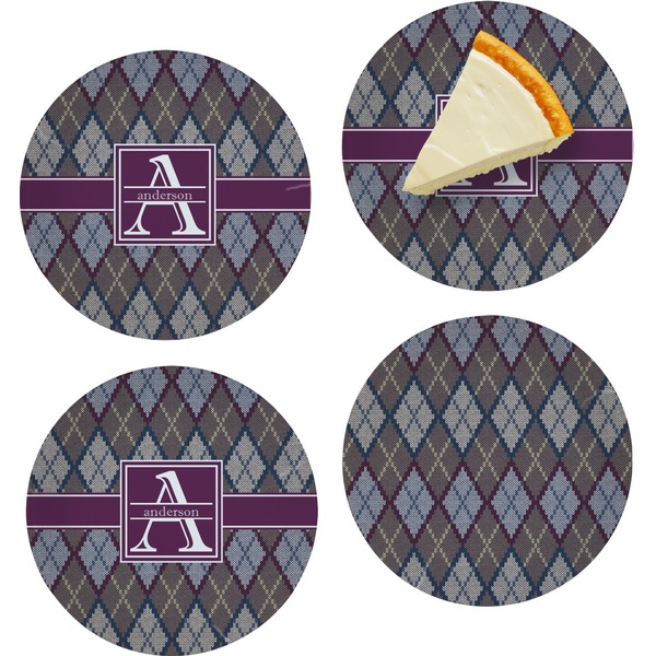 Custom Knit Argyle Set of 4 Glass Appetizer / Dessert Plate 8" (Personalized)