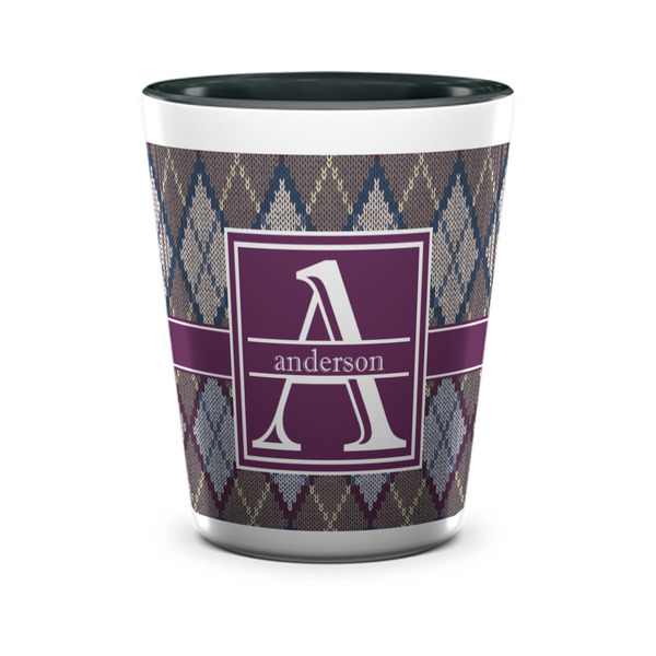 Custom Knit Argyle Ceramic Shot Glass - 1.5 oz - Two Tone - Single (Personalized)