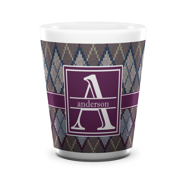 Custom Knit Argyle Ceramic Shot Glass - 1.5 oz - White - Set of 4 (Personalized)