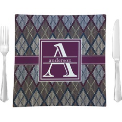 Knit Argyle 9.5" Glass Square Lunch / Dinner Plate- Single or Set of 4 (Personalized)