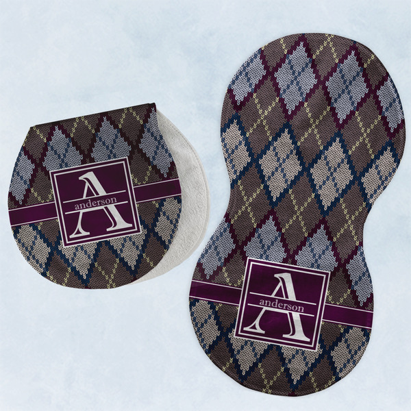 Custom Knit Argyle Burp Pads - Velour - Set of 2 w/ Name and Initial