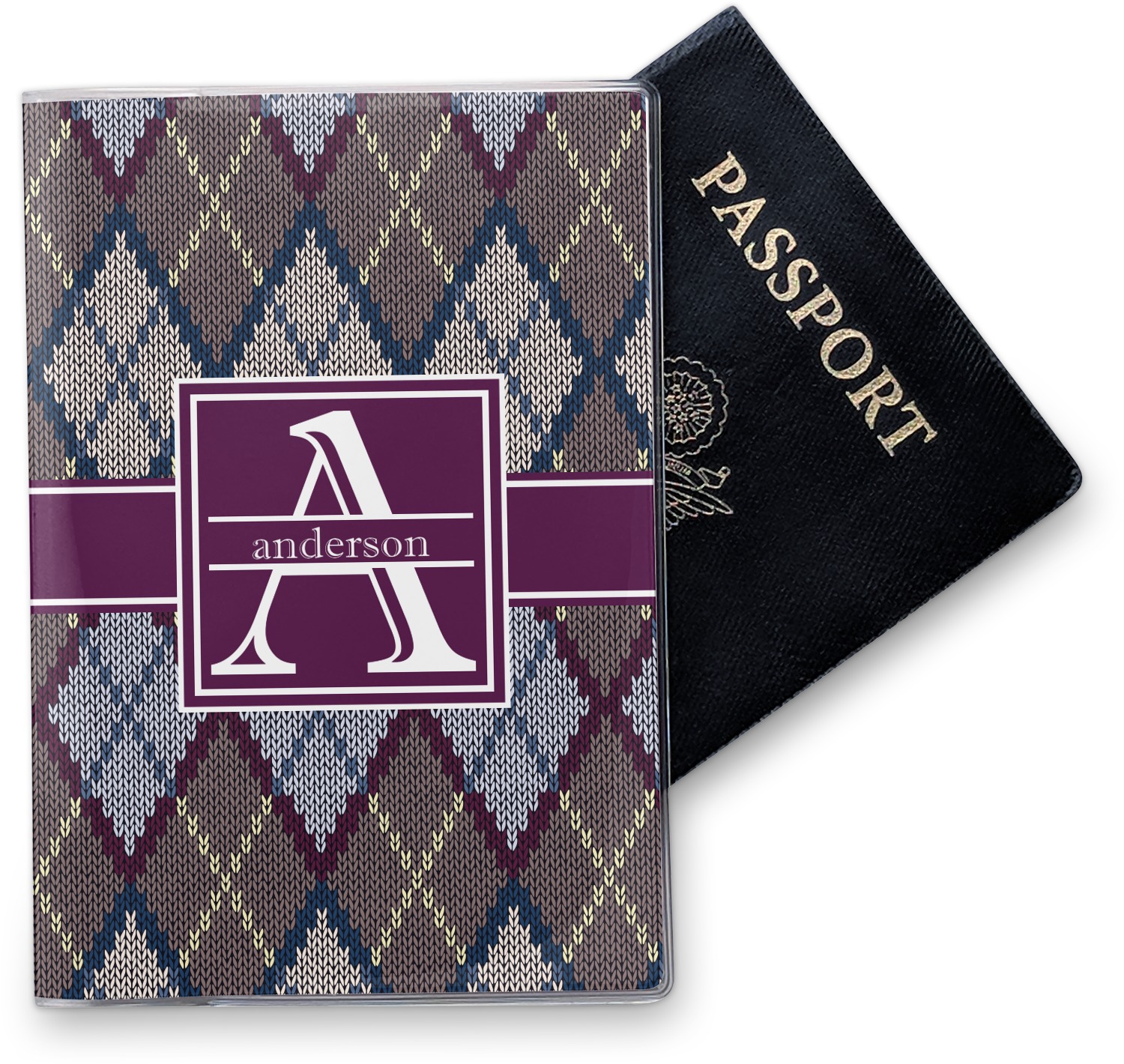 Custom Knit Argyle Vinyl Passport Holder (Personalized