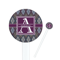 Knit Argyle 7" Round Plastic Stir Sticks - White - Single Sided (Personalized)