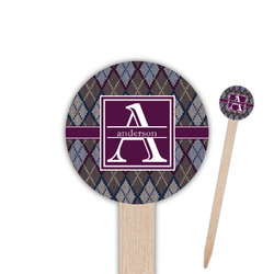 Knit Argyle 6" Round Wooden Food Picks - Double Sided (Personalized)