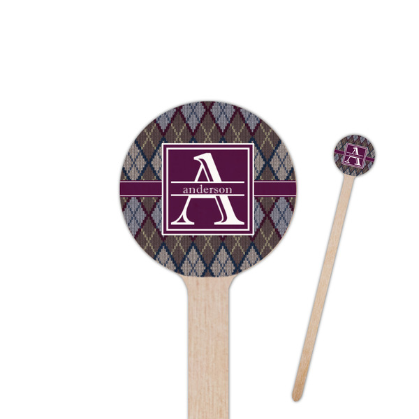 Custom Knit Argyle 7.5" Round Wooden Stir Sticks - Single Sided (Personalized)