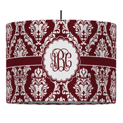 Maroon & White 16" Drum Pendant Lamp - Fabric (Personalized)