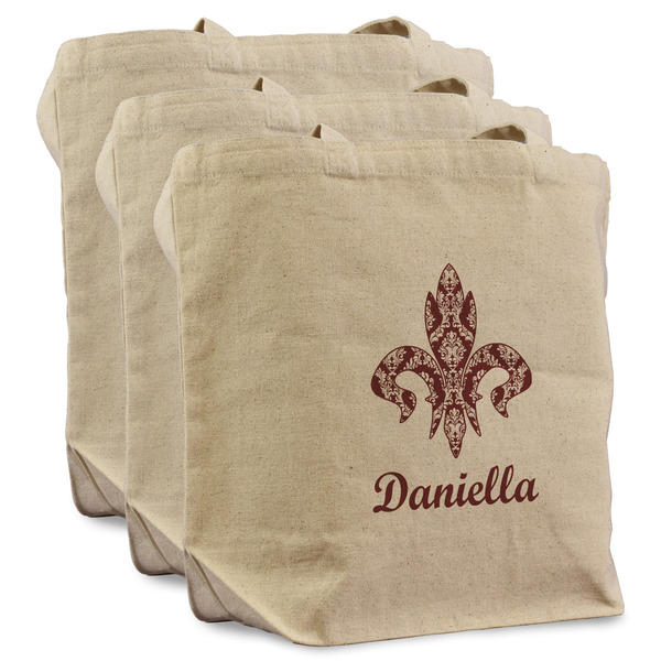 Custom Maroon & White Reusable Cotton Grocery Bags - Set of 3 (Personalized)