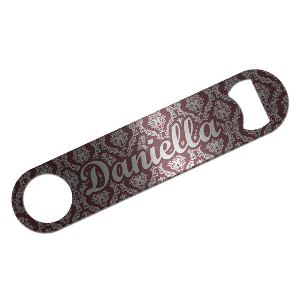 Custom Maroon & White Bar Bottle Opener - Silver w/ Monogram