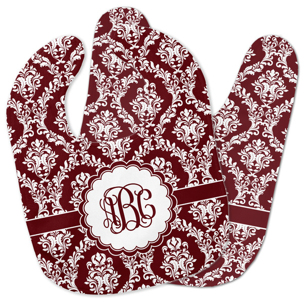 Custom Maroon & White Baby Bib w/ Monogram