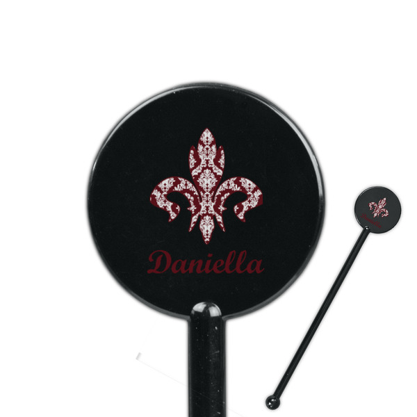 Custom Maroon & White 5.5" Round Plastic Stir Sticks - Black - Double Sided (Personalized)