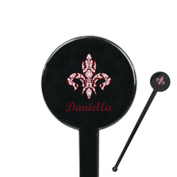 Maroon & White 7" Round Plastic Stir Sticks - Black - Single Sided (Personalized)