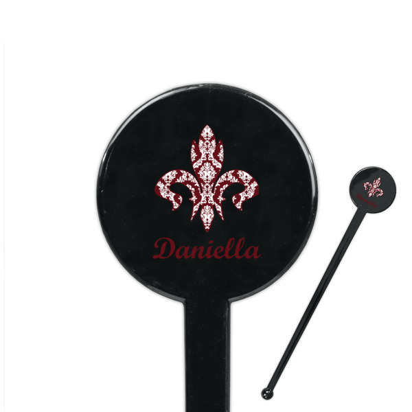 Custom Maroon & White 7" Round Plastic Stir Sticks - Black - Double Sided (Personalized)