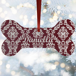 Maroon & White Ceramic Dog Ornament w/ Monograms