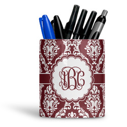 Maroon & White Ceramic Pen Holder