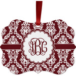 Maroon & White Metal Frame Ornament - Double Sided w/ Monogram