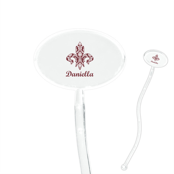 Custom Maroon & White 7" Oval Plastic Stir Sticks - Clear (Personalized)