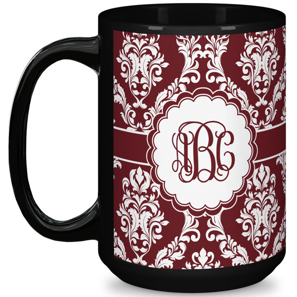 Custom Maroon & White 15 Oz Coffee Mug - Black (Personalized)