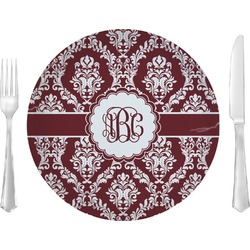Maroon & White 10" Glass Lunch / Dinner Plates - Single or Set (Personalized)