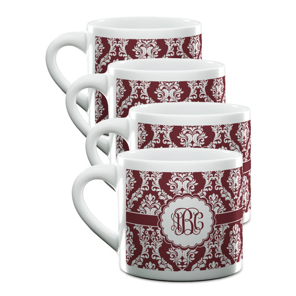 Custom Maroon & White Double Shot Espresso Cups - Set of 4 (Personalized)