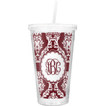 Maroon & White Double Wall Tumbler with Straw (Personalized)
