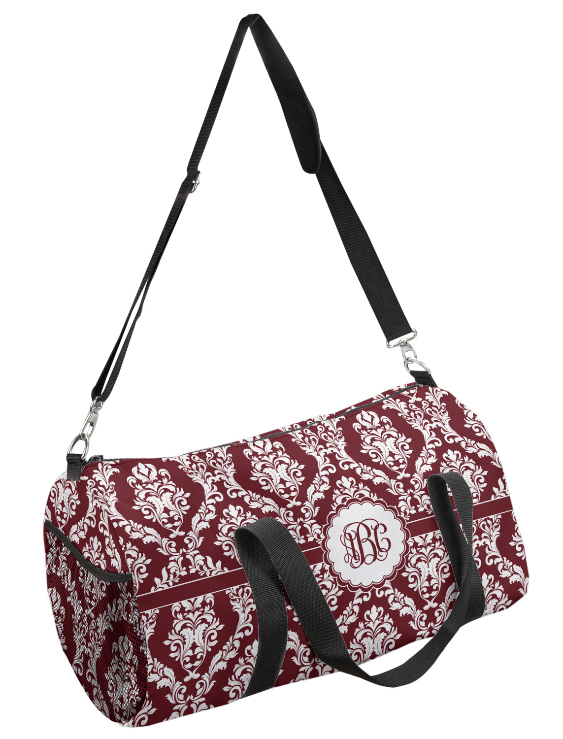 maroon duffle bag