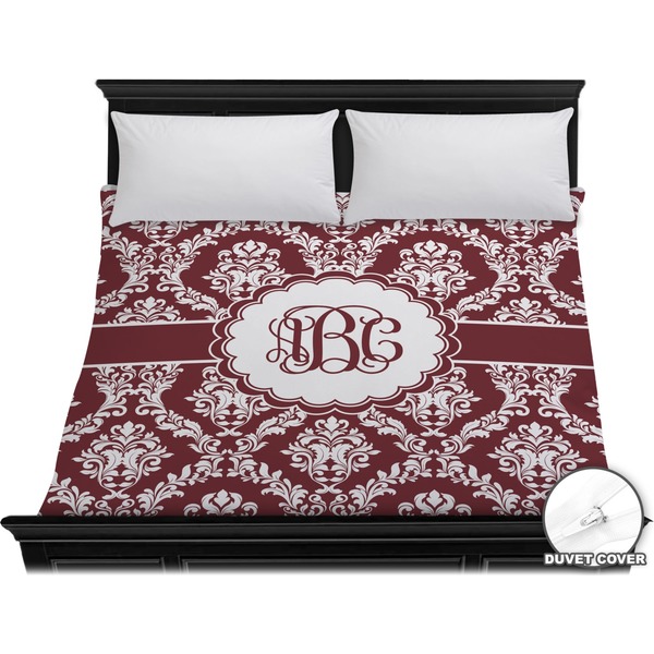 Custom Maroon & White Duvet Cover - King (Personalized)