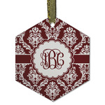 Maroon & White Flat Glass Ornament - Hexagon w/ Monogram