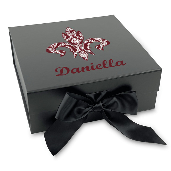 Custom Maroon & White Gift Box with Magnetic Lid - Black (Personalized)