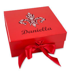 Maroon & White Gift Box with Magnetic Lid - Red (Personalized)