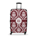 Maroon & White Suitcase - 28" Large - Checked w/ Monogram